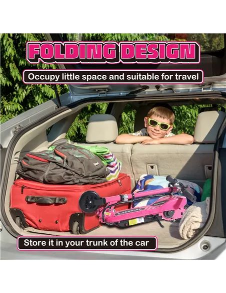 HOMCOM Foldable Electric Kids Scooter, Ride-on for Ages 7-14 Years, Pink