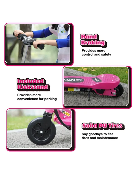 HOMCOM Foldable Electric Kids Scooter, Ride-on for Ages 7-14 Years, Pink