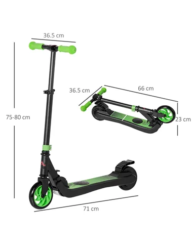 HOMCOM Folding Electric Scooter with Brake, for Ages 6+ Years, 8km/h Maximum Speed, Green