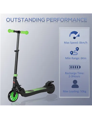 HOMCOM Folding Electric Scooter with Brake, for Ages 6+ Years, 8km/h Maximum Speed, Green