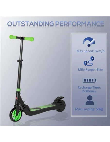 HOMCOM Folding Electric Scooter with Brake, for Ages 6+ Years, 8km/h Maximum Speed, Green