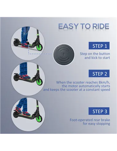 HOMCOM Folding Electric Scooter with Brake, for Ages 6+ Years, 8km/h Maximum Speed, Green