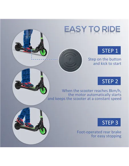 HOMCOM Folding Electric Scooter with Brake, for Ages 6+ Years, 8km/h Maximum Speed, Green
