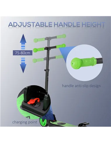 HOMCOM Folding Electric Scooter with Brake, for Ages 6+ Years, 8km/h Maximum Speed, Green