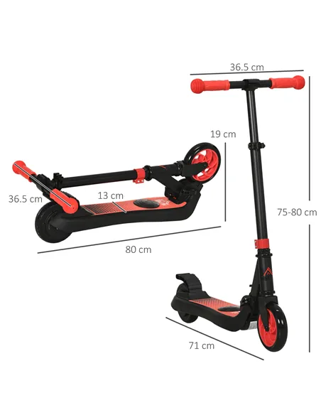 HOMCOM Folding Electric Scooter with Brake, for Ages 6+ Years, 8km/h Maximum Speed, Red