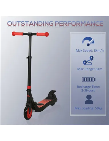 HOMCOM Folding Electric Scooter with Brake, for Ages 6+ Years, 8km/h Maximum Speed, Red