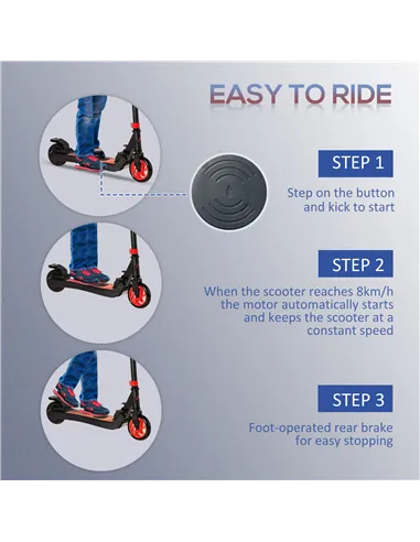HOMCOM Folding Electric Scooter with Brake, for Ages 6+ Years, 8km/h Maximum Speed, Red
