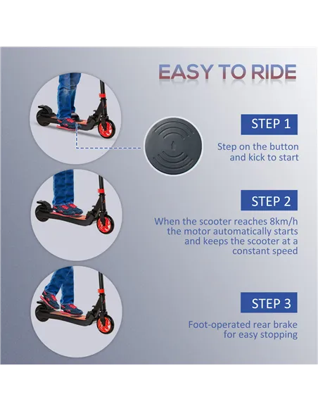HOMCOM Folding Electric Scooter with Brake, for Ages 6+ Years, 8km/h Maximum Speed, Red