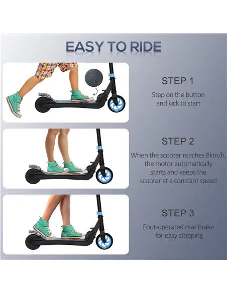 HOMCOM Folding Electric Scooter with Brake, for Ages 6+ Years, 8km/h Maximum Speed, Blue