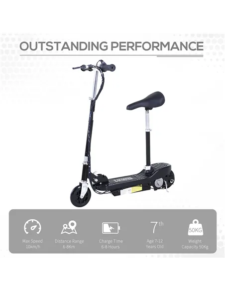 HOMCOM Powered E-Scooter Ride-On, with Brakes, Adjustable Seat, Adjustable Handlebars, Black
