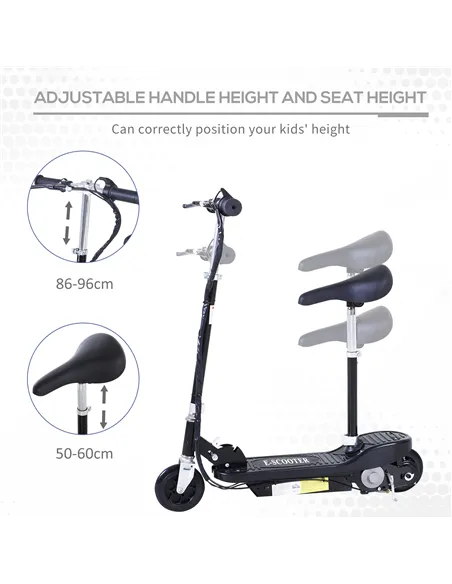 HOMCOM Powered E-Scooter Ride-On, with Brakes, Adjustable Seat, Adjustable Handlebars, Black