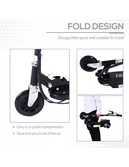 HOMCOM Powered E-Scooter Ride-On, with Brakes, Adjustable Seat, Adjustable Handlebars, Black