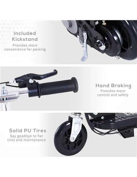 HOMCOM Powered E-Scooter Ride-On, with Brakes, Adjustable Seat, Adjustable Handlebars, Black