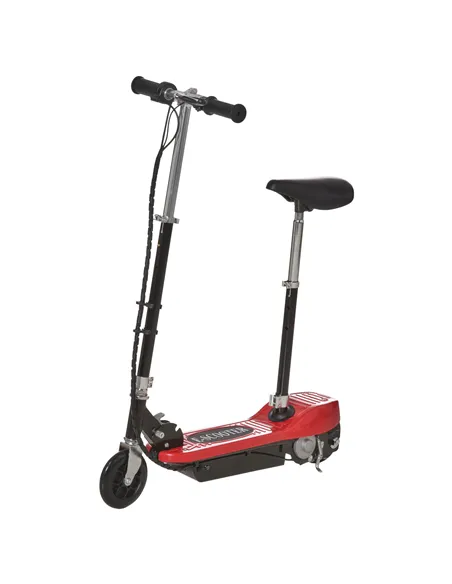 HOMCOM Powered E-Scooter Ride-On, with Brakes, Adjustable Seat, Adjustable Handlebars, Red