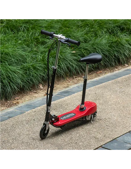 HOMCOM Powered E-Scooter Ride-On, with Brakes, Adjustable Seat, Adjustable Handlebars, Red
