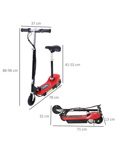 HOMCOM Powered E-Scooter Ride-On, with Brakes, Adjustable Seat, Adjustable Handlebars, Red