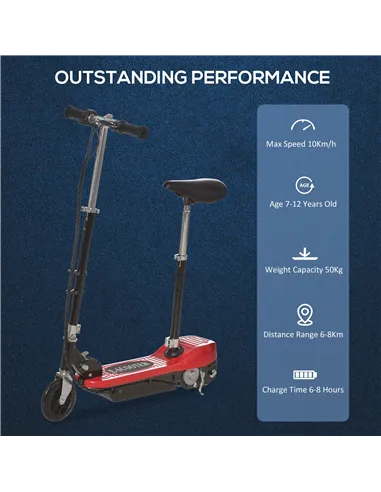 HOMCOM Powered E-Scooter Ride-On, with Brakes, Adjustable Seat, Adjustable Handlebars, Red