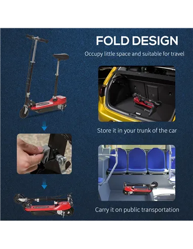 HOMCOM Powered E-Scooter Ride-On, with Brakes, Adjustable Seat, Adjustable Handlebars, Red