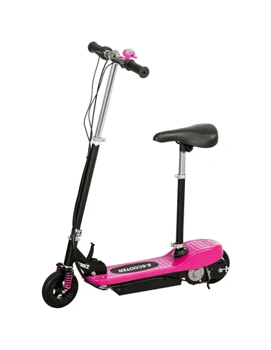HOMCOM Steel Ride on Powered Scooter, Folding E-Scooter with Warning Bell, 15km/h Maximum Speed, for 6-14 Years Old, Pink