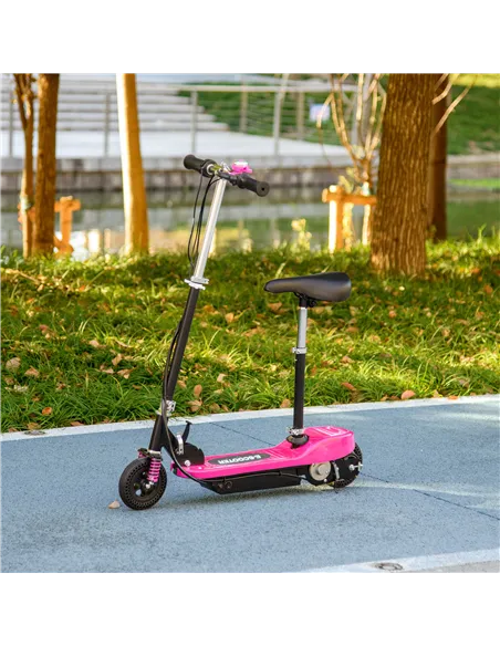 HOMCOM Steel Ride on Powered Scooter, Folding E-Scooter with Warning Bell, 15km/h Maximum Speed, for 6-14 Years Old, Pink