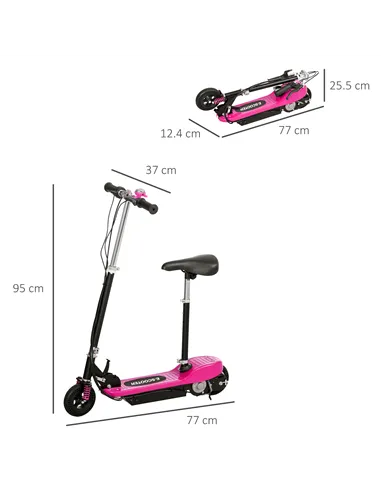 HOMCOM Steel Ride on Powered Scooter, Folding E-Scooter with Warning Bell, 15km/h Maximum Speed, for 6-14 Years Old, Pink