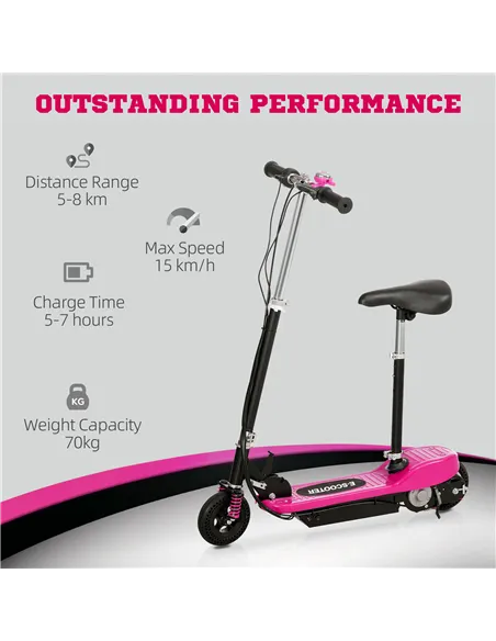 HOMCOM Steel Ride on Powered Scooter, Folding E-Scooter with Warning Bell, 15km/h Maximum Speed, for 6-14 Years Old, Pink