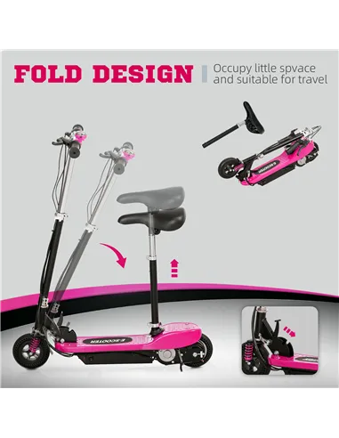 HOMCOM Steel Ride on Powered Scooter, Folding E-Scooter with Warning Bell, 15km/h Maximum Speed, for 6-14 Years Old, Pink