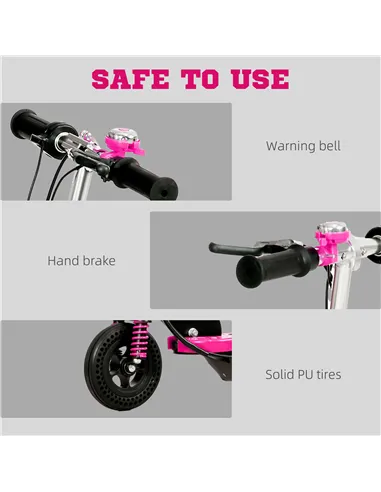 HOMCOM Steel Ride on Powered Scooter, Folding E-Scooter with Warning Bell, 15km/h Maximum Speed, for 6-14 Years Old, Pink