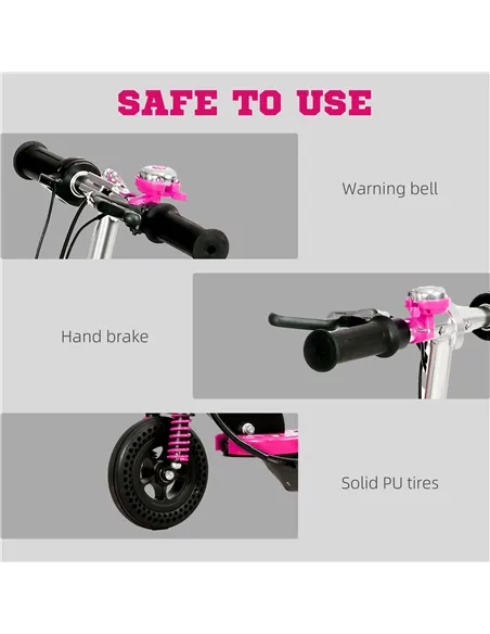 HOMCOM Steel Ride on Powered Scooter, Folding E-Scooter with Warning Bell, 15km/h Maximum Speed, for 6-14 Years Old, Pink