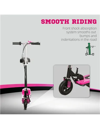 HOMCOM Steel Ride on Powered Scooter, Folding E-Scooter with Warning Bell, 15km/h Maximum Speed, for 6-14 Years Old, Pink