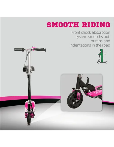 HOMCOM Steel Ride on Powered Scooter, Folding E-Scooter with Warning Bell, 15km/h Maximum Speed, for 6-14 Years Old, Pink