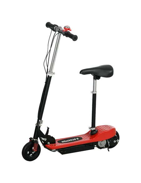 HOMCOM Steel Ride on Powered Scooter, Folding E-Scooter with Warning Bell, 15km/h Maximum Speed, for 6-14 Years Old, Red