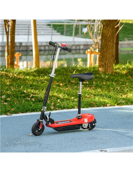 HOMCOM Steel Ride on Powered Scooter, Folding E-Scooter with Warning Bell, 15km/h Maximum Speed, for 6-14 Years Old, Red
