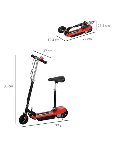 HOMCOM Steel Ride on Powered Scooter, Folding E-Scooter with Warning Bell, 15km/h Maximum Speed, for 6-14 Years Old, Red