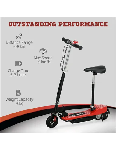 HOMCOM Steel Ride on Powered Scooter, Folding E-Scooter with Warning Bell, 15km/h Maximum Speed, for 6-14 Years Old, Red