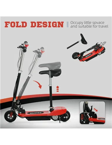 HOMCOM Steel Ride on Powered Scooter, Folding E-Scooter with Warning Bell, 15km/h Maximum Speed, for 6-14 Years Old, Red