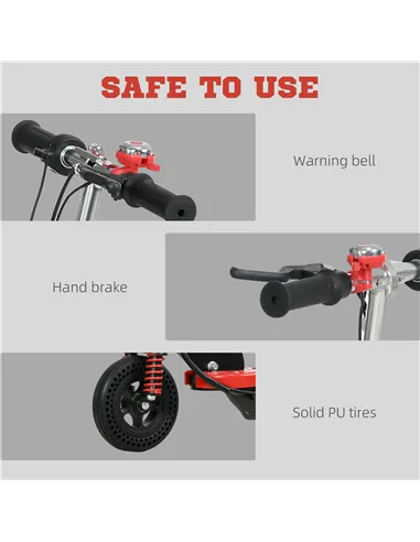 HOMCOM Steel Ride on Powered Scooter, Folding E-Scooter with Warning Bell, 15km/h Maximum Speed, for 6-14 Years Old, Red