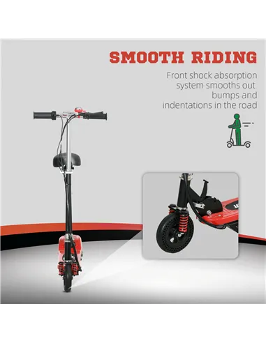 HOMCOM Steel Ride on Powered Scooter, Folding E-Scooter with Warning Bell, 15km/h Maximum Speed, for 6-14 Years Old, Red
