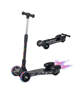 HOMCOM Kids 3 Wheel Plastic Scooter Adjustable Height w/ Engine-Look Water Spray Black