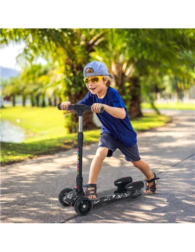 HOMCOM Kids 3 Wheel Plastic Scooter Adjustable Height w/ Engine-Look Water Spray Black