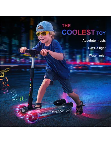 HOMCOM Kids 3 Wheel Plastic Scooter Adjustable Height w/ Engine-Look Water Spray Black