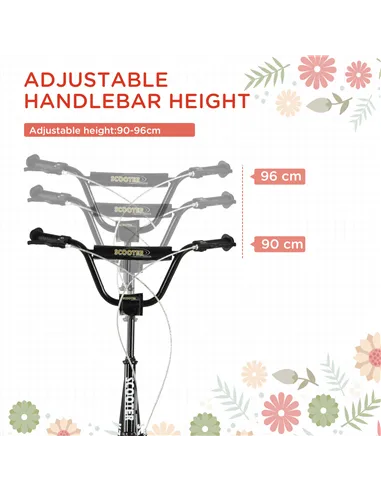 HOMCOM Kick Scooters for Kids with Adjustable Height, Anti-Slip Deck, Dual Brakes, Rubber Tyres, for Boys and Girls Aged 5+ Year