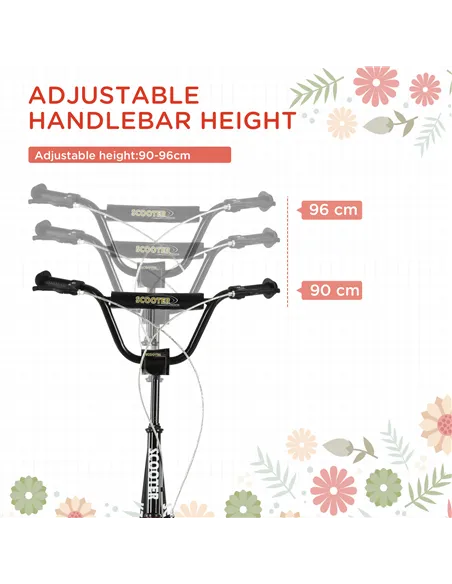 HOMCOM Kick Scooters for Kids with Adjustable Height, Anti-Slip Deck, Dual Brakes, Rubber Tyres, for Boys and Girls Aged 5+ Year
