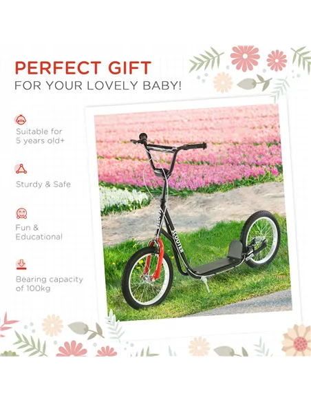 HOMCOM Kick Scooters for Kids with Adjustable Height, Anti-Slip Deck, Dual Brakes, Rubber Tyres, for Boys and Girls Aged 5+ Year