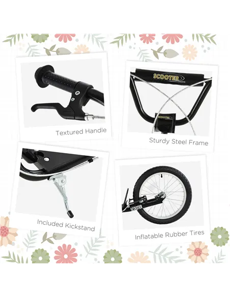 HOMCOM Kick Scooters for Kids with Adjustable Height, Anti-Slip Deck, Dual Brakes, Rubber Tyres, for Boys and Girls Aged 5+ Year