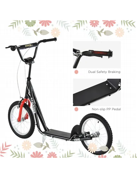 HOMCOM Kick Scooters for Kids with Adjustable Height, Anti-Slip Deck, Dual Brakes, Rubber Tyres, for Boys and Girls Aged 5+ Year