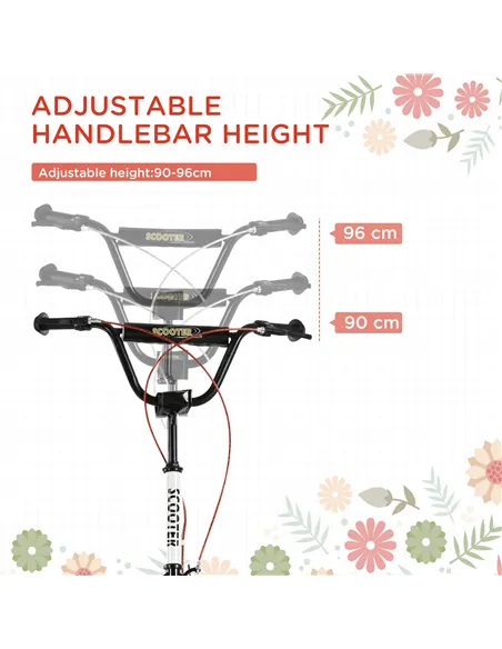 HOMCOM Kick Scooters for Kids with Adjustable Height, Anti-Slip Deck, Dual Brakes, Rubber Tyres, for Boys and Girls Aged 5+ Year