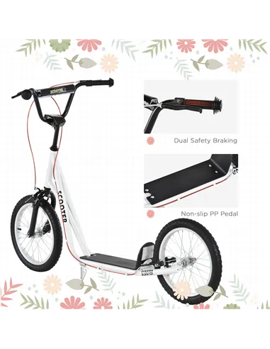 HOMCOM Kick Scooters for Kids with Adjustable Height, Anti-Slip Deck, Dual Brakes, Rubber Tyres, for Boys and Girls Aged 5+ Year