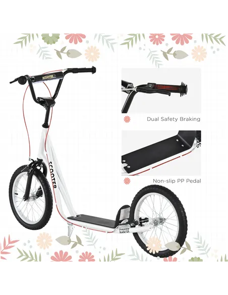 HOMCOM Kick Scooters for Kids with Adjustable Height, Anti-Slip Deck, Dual Brakes, Rubber Tyres, for Boys and Girls Aged 5+ Year