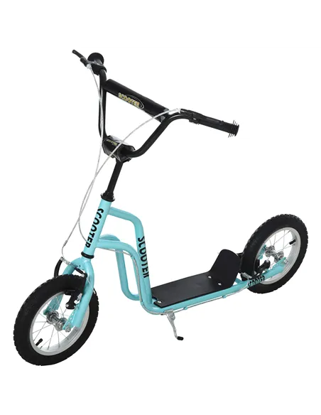 HOMCOM Stunt Scooter, Kids Scooter, 12'' Rubber Tyre Kick Scooter with Adjustable Handlebar, Dual Brakes, Blue